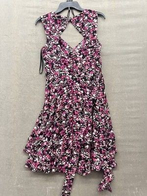 White House Black Market Dress Womens 6 Floral Ruffle Sleeveless Tiered Cocktail 4