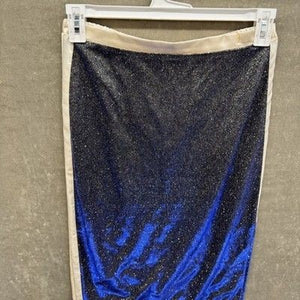 12tweln Skirt Womens Large Blue Black Metallic Glitter Velvet Midi Lined Slit 4