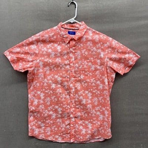 APT 9 Shirt Mens Large Coral White Hawaiian Tropical Print Button Up Casual 2