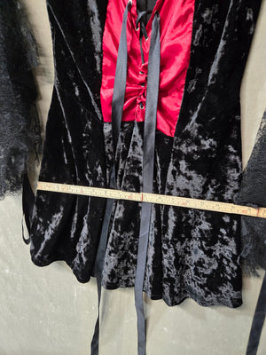 Women's Gothic Vampire Costume Dress Black Red Crushed Velvet Lace Bell Sleeve 4