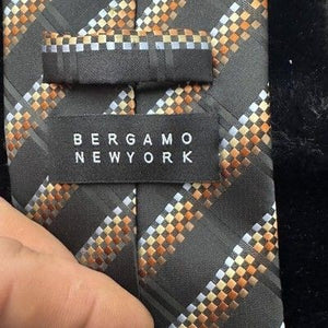 Bergamo New York Mens Silk Necktie Checkered Striped Pre-Owned Good Condition 3