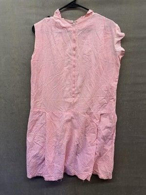 Vintage Pink Gingham Dress Womens Large Sleeveless Drop Waist Ruffle Collar 60s 5