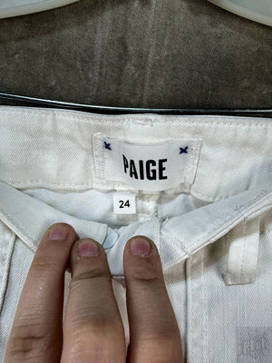 White Paige Jeans with Elastic Cuffs and Pockets, Size 24 2
