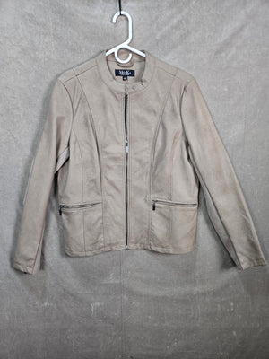 Mo-Ka Santa Fe Apparel Women's Tan Faux Suede Moto Jacket Collarless Zip Size L 1