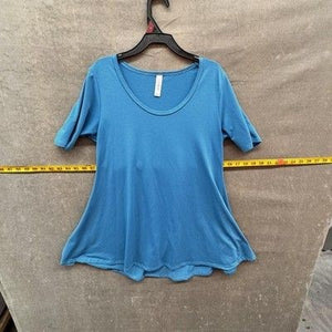 LuLaRoe Shirt Womens XXS Blue Scoop Neck Swing Tunic Short Sleeve A-Line Knit 3