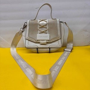 Steve Madden Crossbody Bag Cream Lace Up Mesh Logo Strap Pre-Owned Good 1