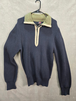 Nick Danger Mens Navy Olive Cotton Half Zip Knit Sweater Size L/G 1