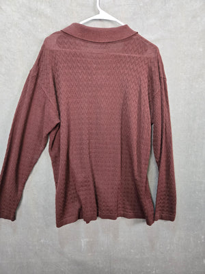 Northern Isles Men's Brown Herringbone Knit Long Sleeve Polo Shirt Size L 3