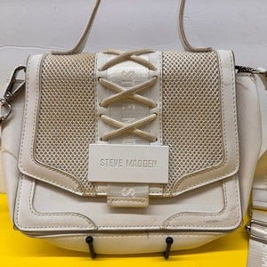 Steve Madden Crossbody Bag Cream Lace Up Mesh Logo Strap Pre-Owned Good 5