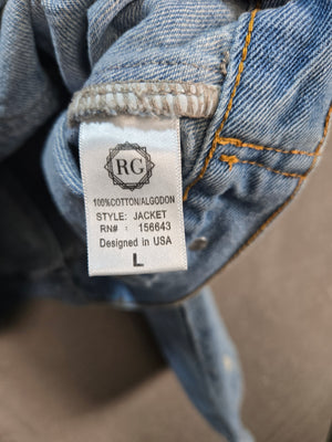 R AREGAL Women's Light Wash Distressed Cropped Denim Jacket Size L 2