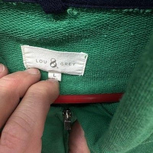 Lou & Grey Hoodie Womens Large Green Zip Up Cotton Blend Striped Hem Cuffs Navy 4