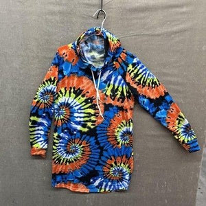 Almost Famous Hoodie Womens Medium Tie Dye Pullover Multicolor Stretch Fleece 2