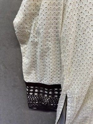 Boho Tunic Womens Large White Brown Crochet Eyelet Embroidered Top Ethnic Kurti 4
