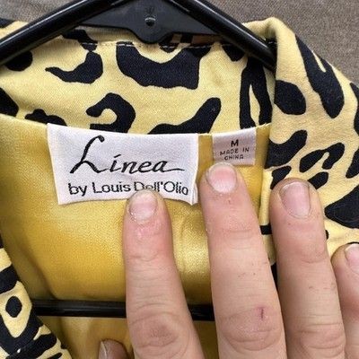 Linea by Louis Dell'Olio Womens Medium Leopard Print Blazer 3/4 Sleeve Two Butto