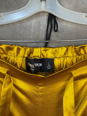 Gabrielle Union Cargo Pants Gold Satin Large Women Pre-Owned Elastic Waist Pocke 2