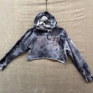 Odd Future Hoodie Womens Large Black Gray Tie Dye Cropped Raw Hem Donut Logo 2