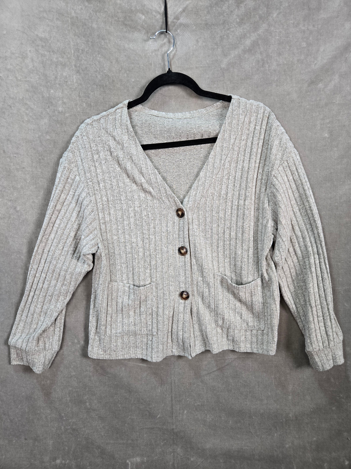 Ted Baker Women's Light Gray V-Neck Long Sleeve Cardigan Size M Pre-Owned