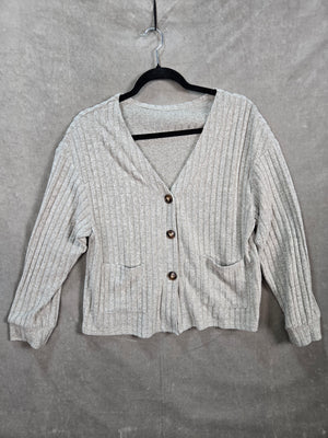 Ted Baker Women's Light Gray V-Neck Long Sleeve Cardigan Size M Pre-Owned 1