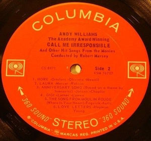 Andy Williams Vinyl Record The Academy Award Winning Call Me Irresponsible Used 4