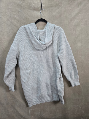 SHEIN Women's Light Gray Knit Hooded Pullover Sweater Pocket Size L 3