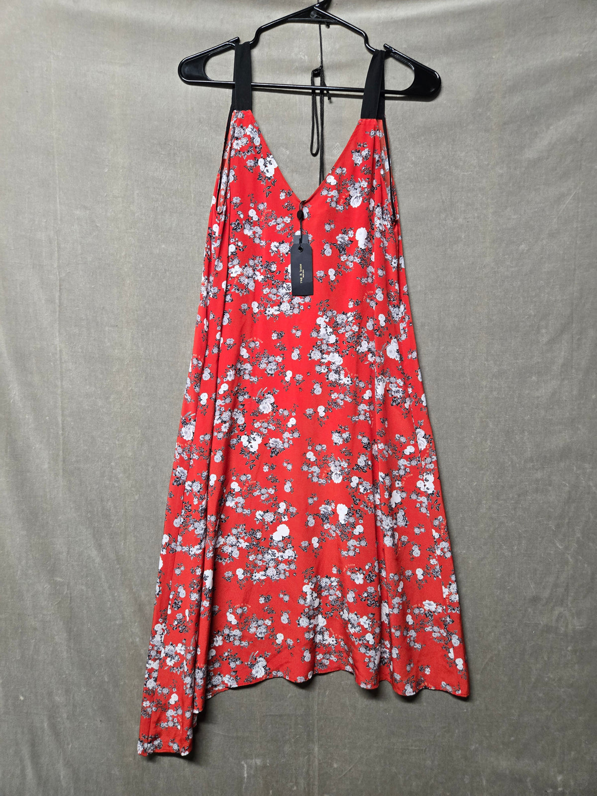 rag & bone Red Floral Slip Dress V-Neck Asymmetric Hem Midi Women's Size XS NWT