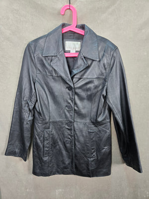Nine West Women's Black Leather Button Front Blazer Jacket Size M 1