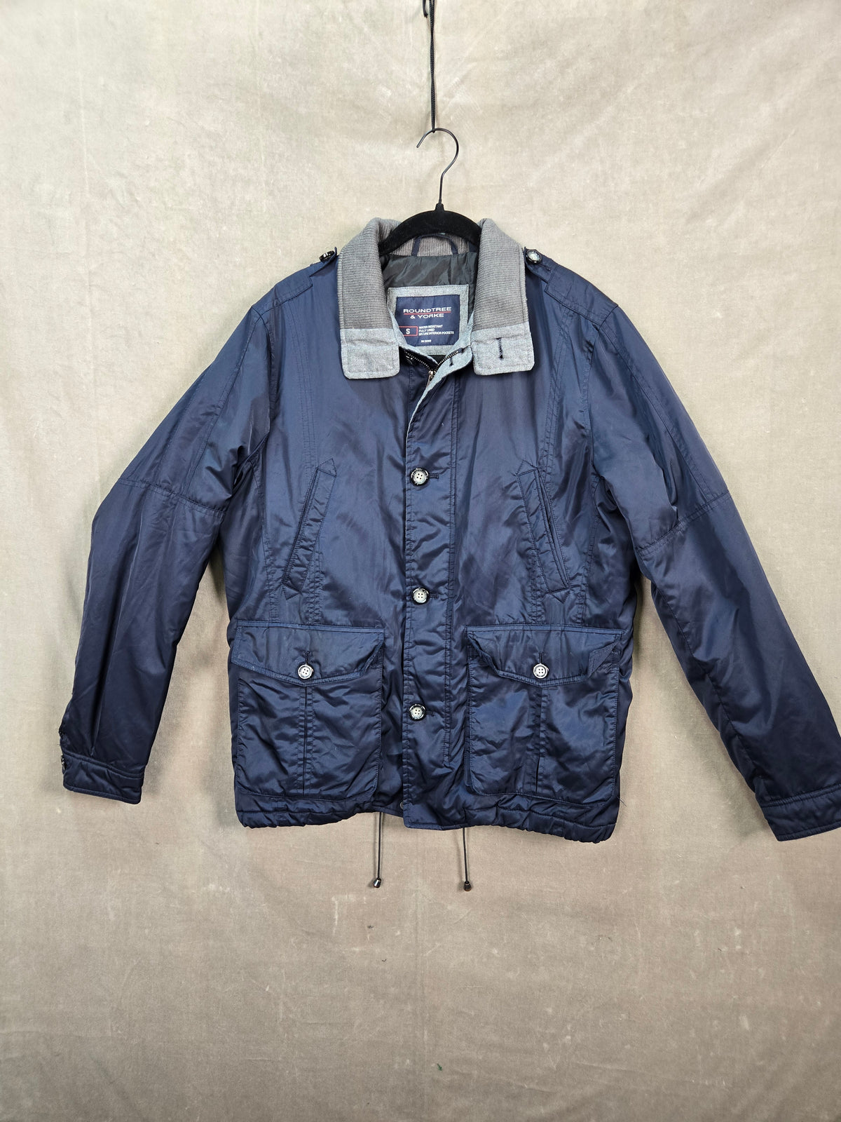 ROUNDTREE & YORKE Men's Navy Blue Button Logo Strap Zipper Jacket Size S