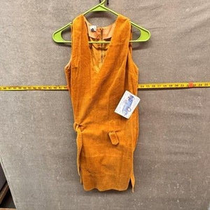 Vintage Corduroy Drop Waist Dress Womens Medium Golden Tan Self Belt Pre-Owned G 1