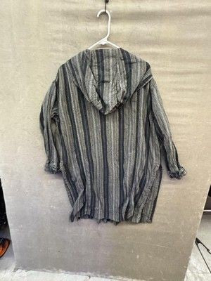 BDG Mens Medium Gray Black Striped Hooded Lightweight Jacket Pre-Owned 3