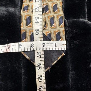 Oscar de la Renta Tie Classic Geometric Pattern Blue Gold Silk Pre-Owned Good Co 5