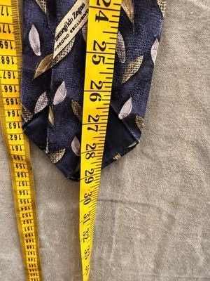 Ermenegildo Zegna Tie Mens One Size Blue Gold Leaf Pattern Dress Necktie 3