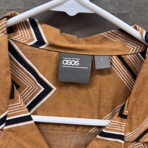 ASOS Shirt Mens Large Brown Chevron Short Sleeve Button Up Casual Top Pre-Owned 4