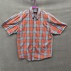 Van Heusen Shirt Mens Medium Orange Blue Plaid Button Down Short Sleeve Casual 1