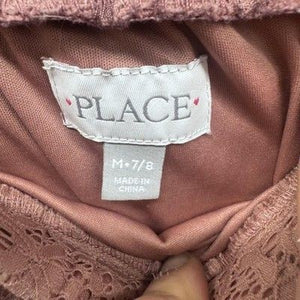 PLACE Skirt Girls Medium 7/8 Pink Lace Ruffle Hem Lined Stretch Nylon Polyester 2