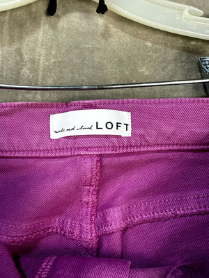 LOFT Purple Wide-Leg Denim Pants with Frayed Hem, Size 28 3