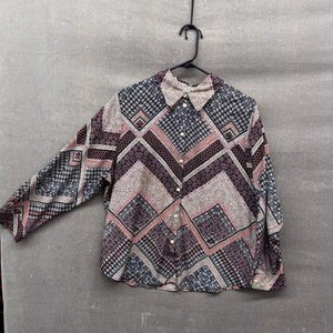 Allison Daley Shirt Womens Petite Geometric Button Up Long Sleeve Blouse Top 2