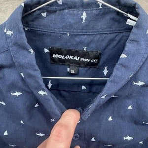 Molokai Surf Co Shirt Mens XL Navy Blue Shark Print Button Up Pre-Owned Excellen 2