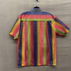 Maltos Shirt Mens Large Multicolor Striped Pleated Short Sleeve Button Up USA 4