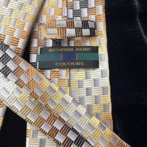 Alexander Julian Tie Mens Geometric Check Polyester Dress Necktie Pre-Owned Good 4