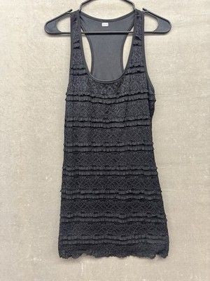 Black Lace Tank Top Womens Small Fitted Sleeveless Ruffle Textured Pre-Owned Exc 4