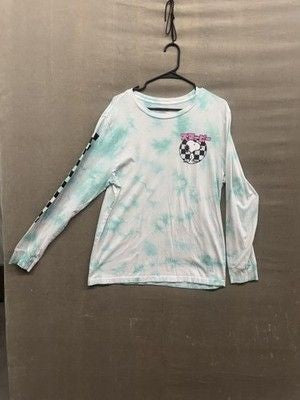 Peanuts Snoopy Shirt Mens Large Green Tie Dye Long Sleeve Checkerboard Graphic 2