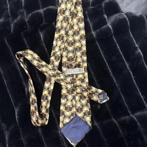 Cravattificio Di Siena Tie Mens Brown Gold Silk Geometric Made Italy 4 Inch Wide 5