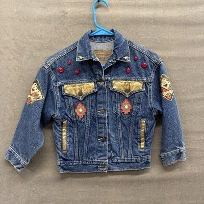 Levis Kids Denim Jacket Small Blue Vintage 90s Western Embroidery Pre-Owned Good
