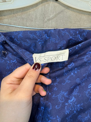 VS SPORT Dress Pants Blue Floral Scroll Pattern Size 8 Good Condition 97% Cotton 2