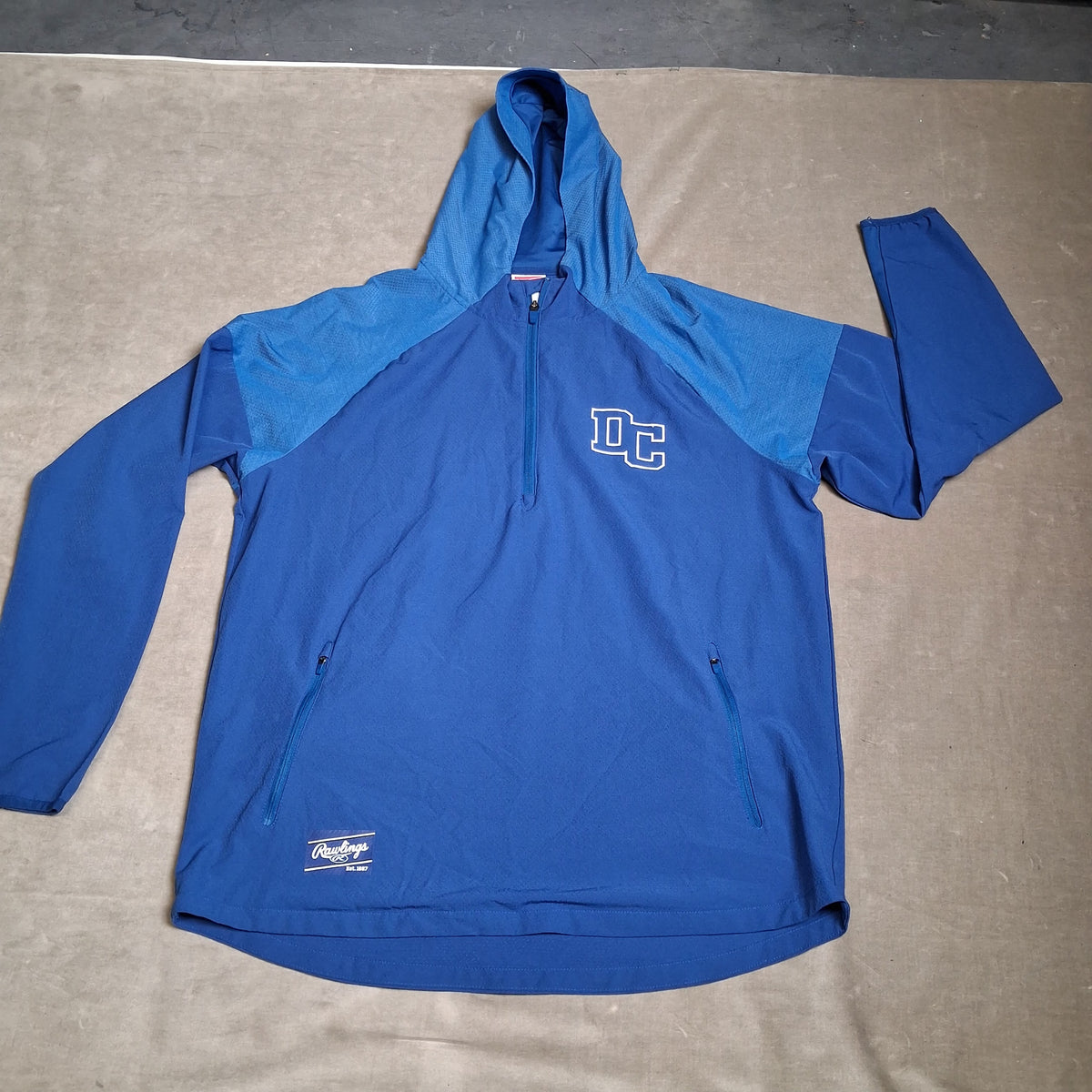 Rawlings Men's Blue DC Logo Quarter Zip Hooded Pullover Size L Gently Used