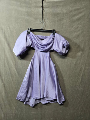 Women's Lavender Satin Off Shoulder Puff Sleeve Mini Dress Cutout Homecoming 1