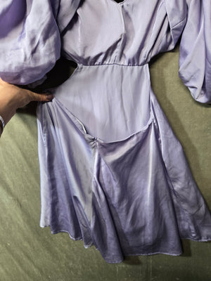 Women's Lavender Satin Off Shoulder Puff Sleeve Mini Dress Cutout Homecoming 4