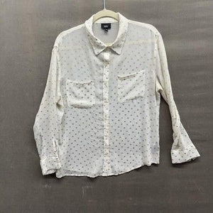Vigoss Shirt Womens Medium Gold Polka Dot Sheer Button Down Long Sleeve Top 2