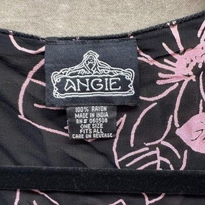 Angie Blouse Womens One Size Black Pink Floral Sheer Handkerchief Boho Flow Top 3