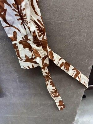 Sunday in Brooklyn Shirt Womens Small Brown White Floral Button Up Tie Sleeve 4